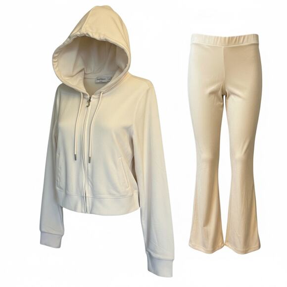 Juicy Couture Bling Cream Velour Sweatsuit Outfit XL Y2K Track Flared - Picture 4 of 16